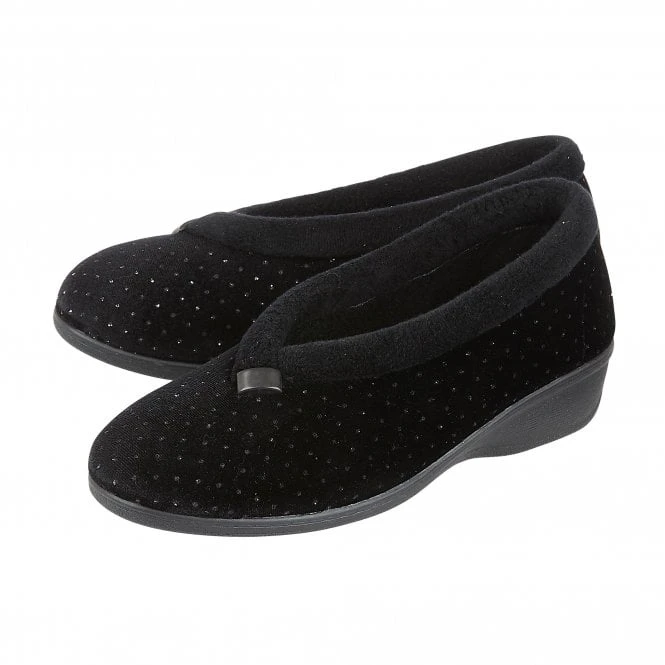 Black Beverley Velour Slippers | Lotus 4 Black Beverley Velour Slippers | Lotus - Image 2