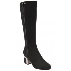 Black Check Rochelle Heeled Knee High Boots | Lotus