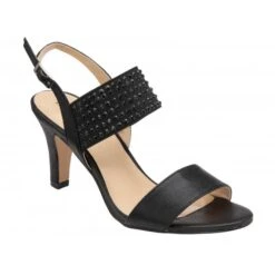 Black & Diamante Aurora Heeled Sandals | Lotus