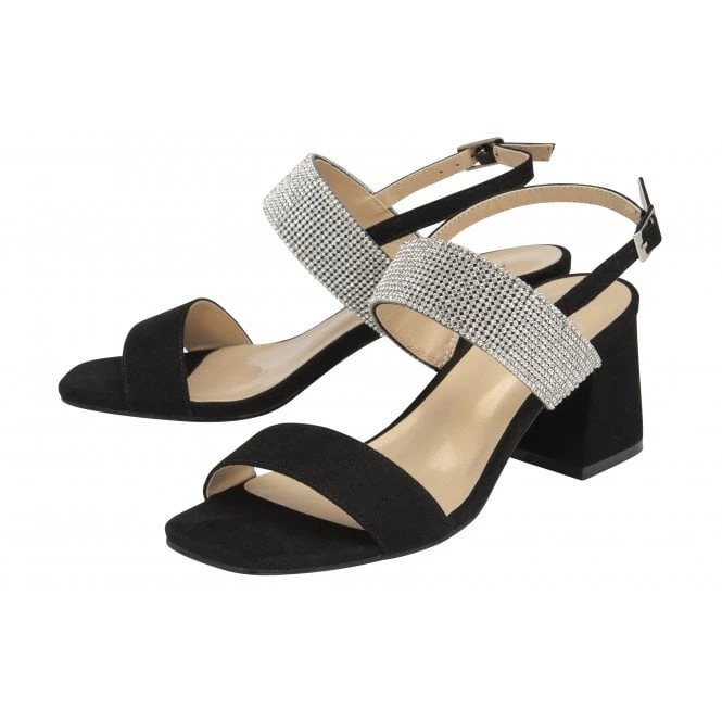 Black & Diamante Elisena Open-Toe Block Heel Sandals | Lotus 4 Black & Diamante Elisena Open-Toe Block Heel Sandals | Lotus - Image 2