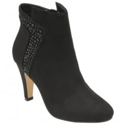 Black & Diamante Emma Heeled Ankle Boots | Lotus