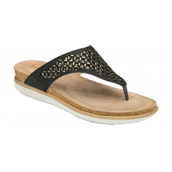 Black Ferarra Flat Toe-Post Sandals | Lotus 3 Black Ferarra Flat Toe-Post Sandals | Lotus