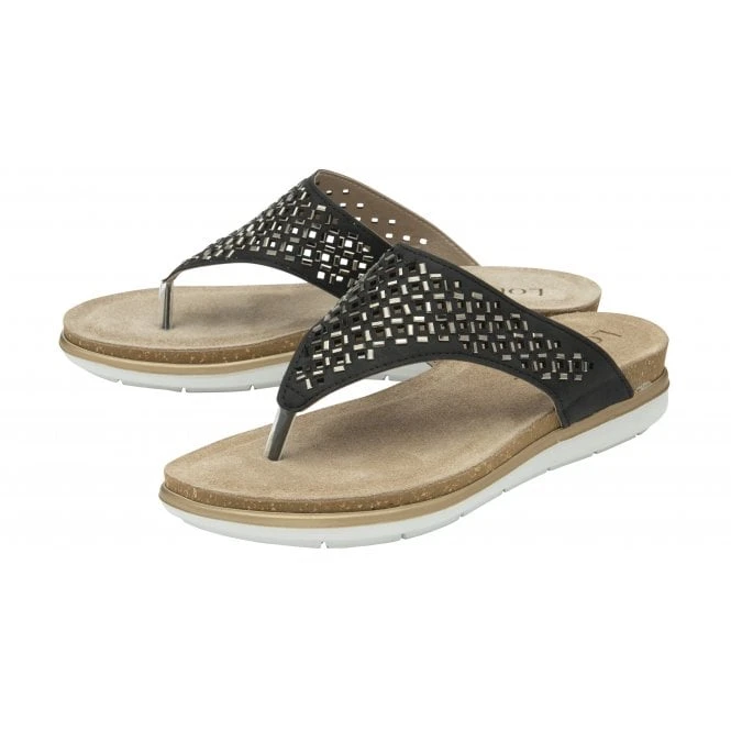 Black Ferarra Flat Toe-Post Sandals | Lotus 4 Black Ferarra Flat Toe-Post Sandals | Lotus - Image 2