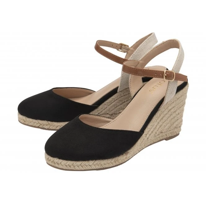 Black Katie Espadrille Wedge Shoes | Lotus 4 Black Katie Espadrille Wedge Shoes | Lotus - Image 2