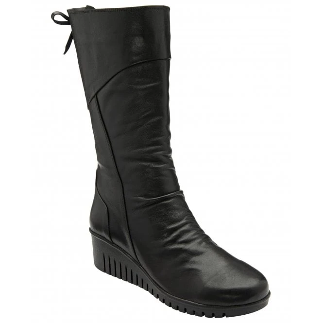 Black Leather Dara Mid-Calf Wedge Boots | Lotus 3 Black Leather Dara Mid-Calf Wedge Boots | Lotus