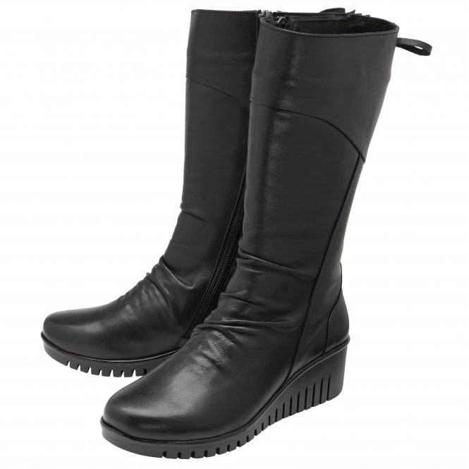 Black Leather Dara Mid-Calf Wedge Boots | Lotus 4 Black Leather Dara Mid-Calf Wedge Boots | Lotus - Image 2