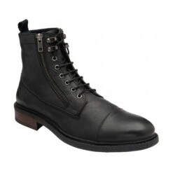 Black Leather Harry Zip-Up Ankle Boots | Lotus