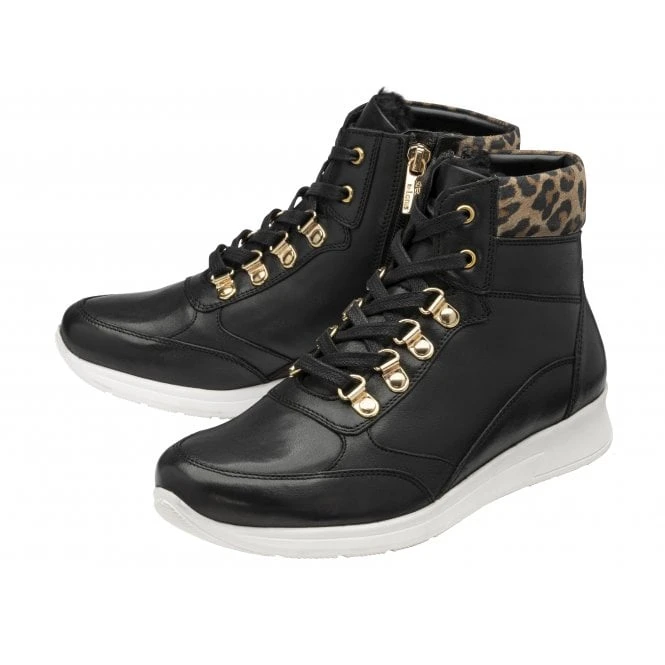 Black Leather & Leopard-Print Saskia High Top Trainers | Stressless By Lotus 4 Black Leather & Leopard-Print Saskia High Top Trainers | Stressless By Lotus - Image 2