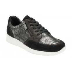 Black Leather & Snake-Print Sheryl Casual Trainers | Stressless By Lotus