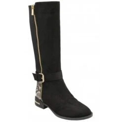 Black Microfibre & Snake-Print Harper Knee High Boots | Lotus