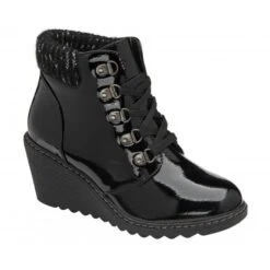 Black Patent Philomena Wedge Ankle Boots | Lotus