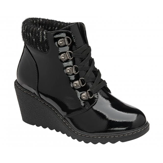 Black Patent Philomena Wedge Ankle Boots | Lotus 3 Black Patent Philomena Wedge Ankle Boots | Lotus