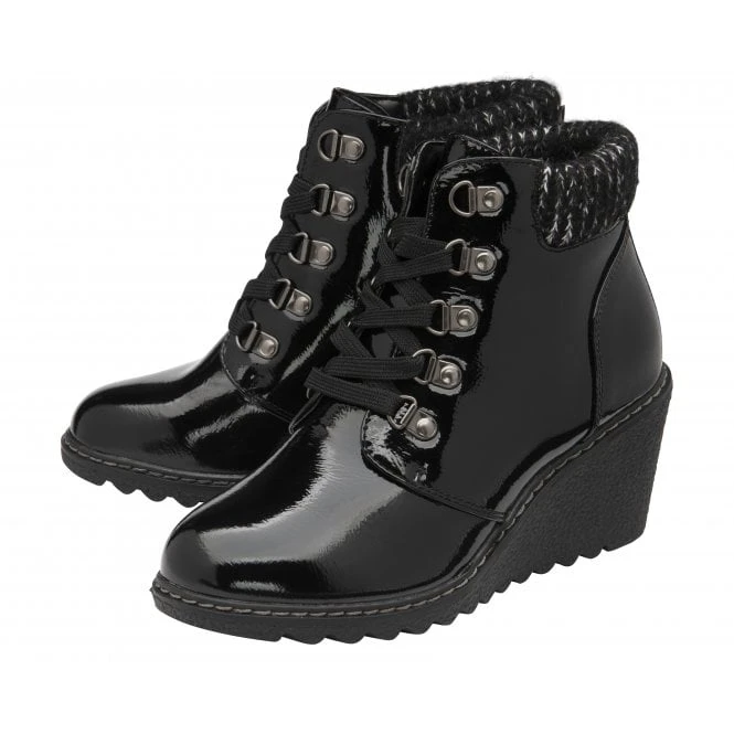 Black Patent Philomena Wedge Ankle Boots | Lotus 4 Black Patent Philomena Wedge Ankle Boots | Lotus - Image 2