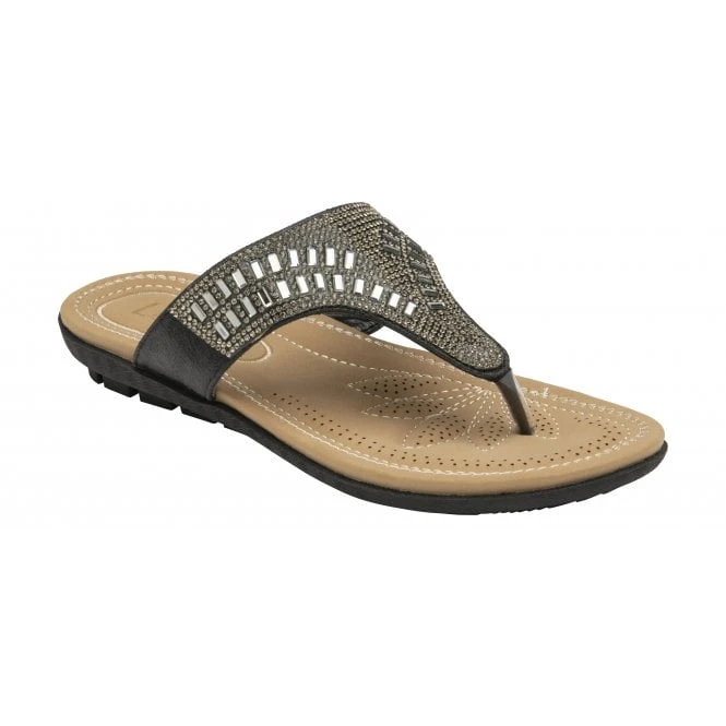 Black Rafaella Flat Toe-Post Sandals | Lotus 3 Black Rafaella Flat Toe-Post Sandals | Lotus