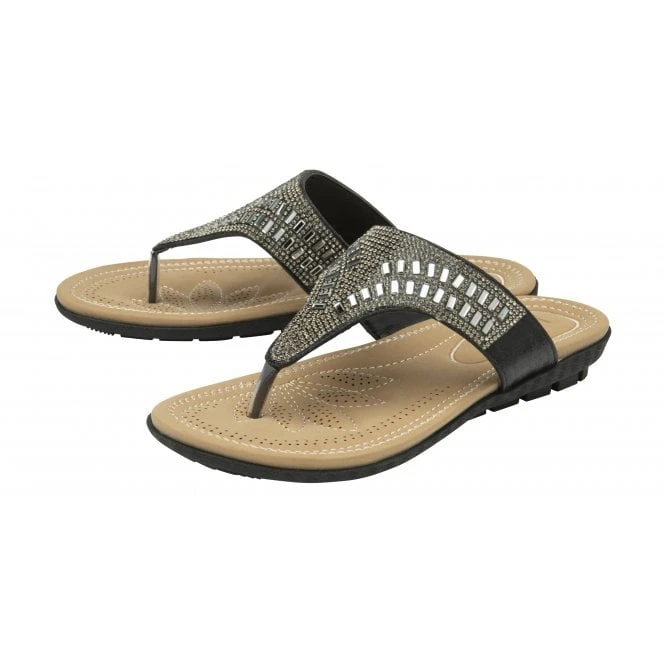 Black Rafaella Flat Toe-Post Sandals | Lotus 4 Black Rafaella Flat Toe-Post Sandals | Lotus - Image 2