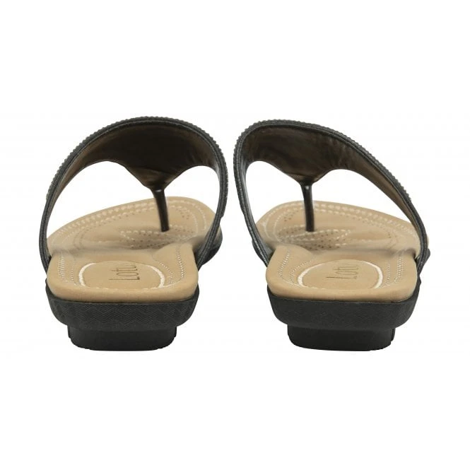 Black Rafaella Flat Toe-Post Sandals | Lotus 5 Black Rafaella Flat Toe-Post Sandals | Lotus - Image 3