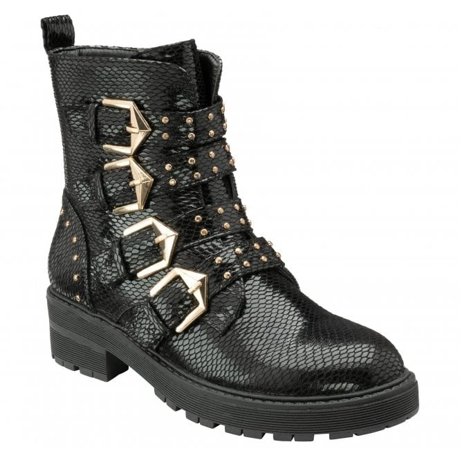 Black Snake-Print Eve Ankle Boots | Lotus 3 Black Snake-Print Eve Ankle Boots | Lotus