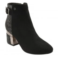 Black Textile Cassandra Heeled Ankle Boots | Lotus