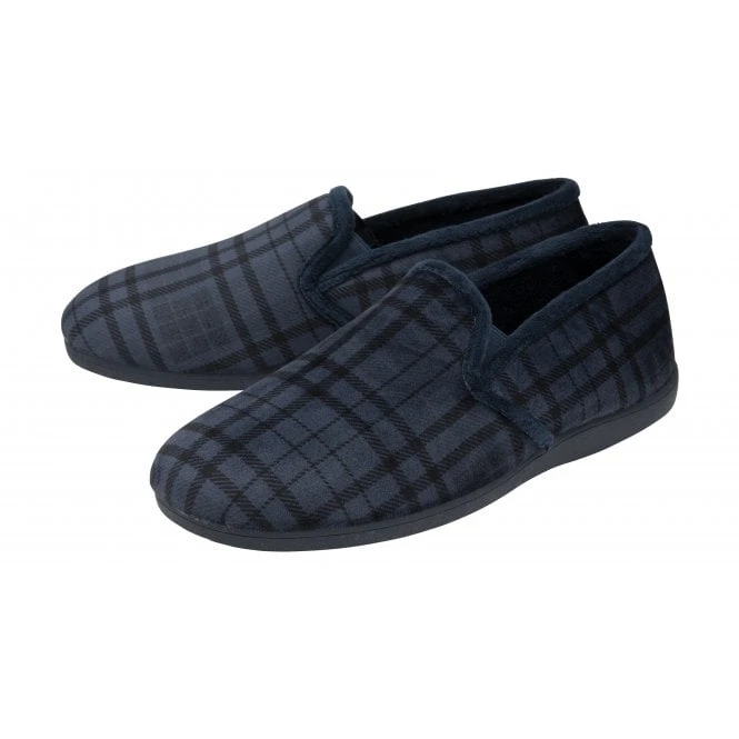 Blue Check Textile Ralf Full Shoe Slippers | Lotus 4 Blue Check Textile Ralf Full Shoe Slippers | Lotus - Image 2