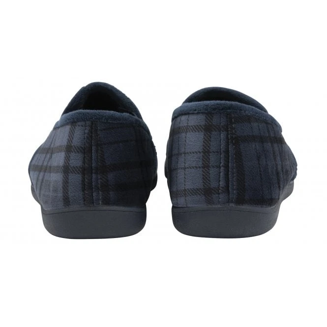 Blue Check Textile Ralf Full Shoe Slippers | Lotus 5 Blue Check Textile Ralf Full Shoe Slippers | Lotus - Image 3