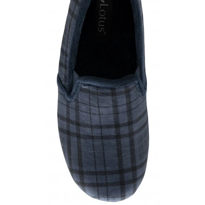 Blue Check Textile Ralf Full Shoe Slippers | Lotus 6 Blue Check Textile Ralf Full Shoe Slippers | Lotus - Image 4