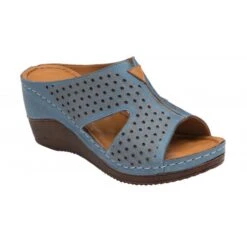 Blue Leather Genevieve Mule Sandals | Lotus