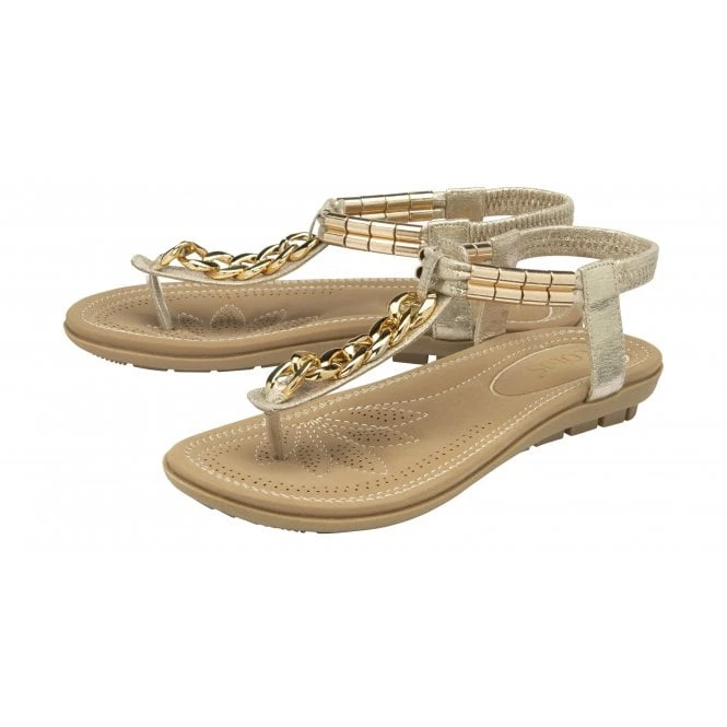 Gold Cybil Flat Toe-Post Sandals | Lotus 4 Gold Cybil Flat Toe-Post Sandals | Lotus - Image 2