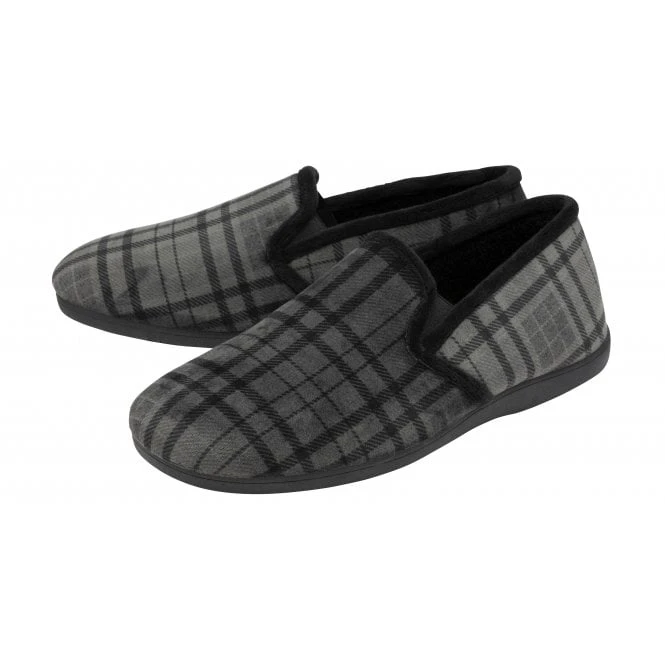 Grey Check Textile Ralf Full Shoe Slippers | Lotus 4 Grey Check Textile Ralf Full Shoe Slippers | Lotus - Image 2