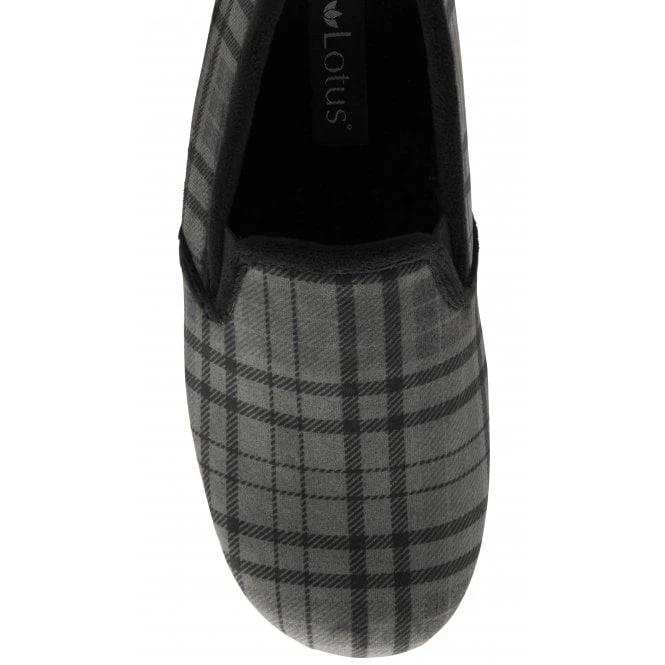 Grey Check Textile Ralf Full Shoe Slippers | Lotus 6 Grey Check Textile Ralf Full Shoe Slippers | Lotus - Image 4