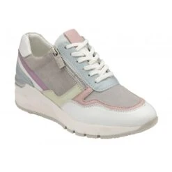 Grey Pastel Leather Suzuka Zip-Up Casual Trainers | Stressless By Lotus
