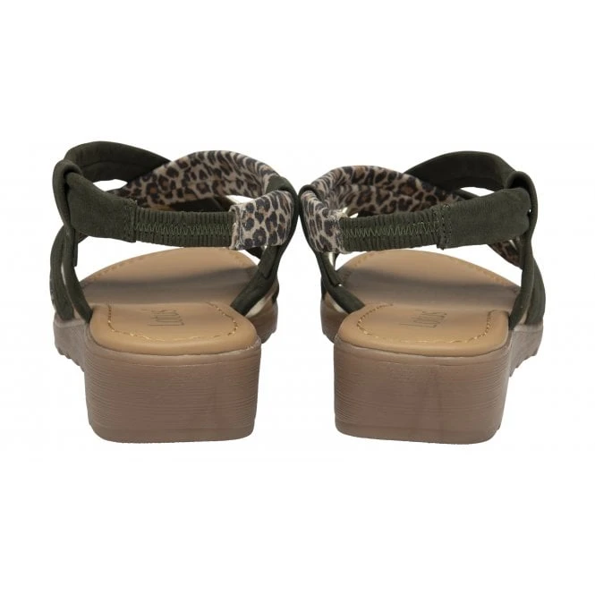 Khaki & Leopard-Print Leather Christa Wedge Sandals | Lotus 5 Khaki & Leopard-Print Leather Christa Wedge Sandals | Lotus - Image 3
