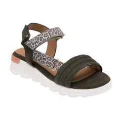 Khaki & Leopard-Print Leather Verena Open-Toe Sandals | Stressless By Lotus