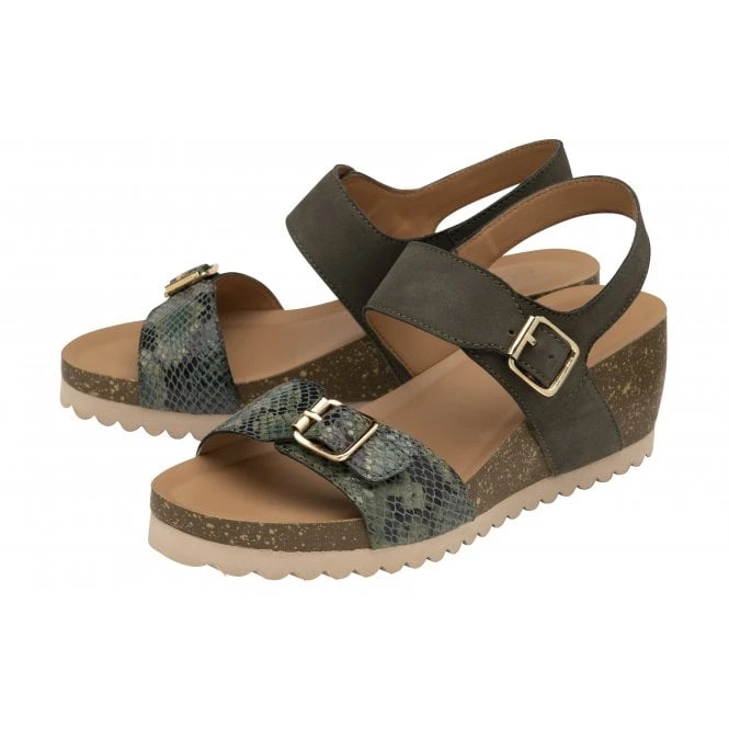 Khaki & Snake-Print Leather Brynlee Open-Toe Wedge Sandals | Lotus 4 Khaki & Snake-Print Leather Brynlee Open-Toe Wedge Sandals | Lotus - Image 2