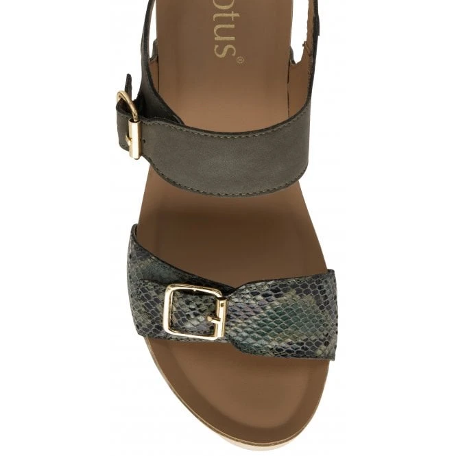 Khaki & Snake-Print Leather Brynlee Open-Toe Wedge Sandals | Lotus 6 Khaki & Snake-Print Leather Brynlee Open-Toe Wedge Sandals | Lotus - Image 4