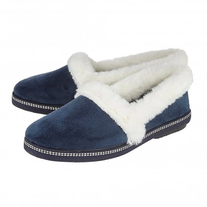 Navy Greta Textile Slippers | Lotus 4 Navy Greta Textile Slippers | Lotus - Image 2