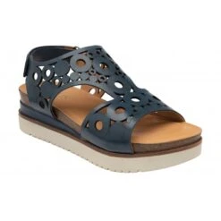 Navy Leather Melbourne Open-Toe Flatform Sandals | Lotus