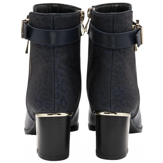 Navy Textile & Leopard-Print Monica Heeled Ankle Boots | Lotus 5 Navy Textile & Leopard-Print Monica Heeled Ankle Boots | Lotus - Image 3