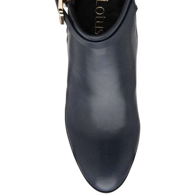 Navy Textile & Leopard-Print Monica Heeled Ankle Boots | Lotus 6 Navy Textile & Leopard-Print Monica Heeled Ankle Boots | Lotus - Image 4
