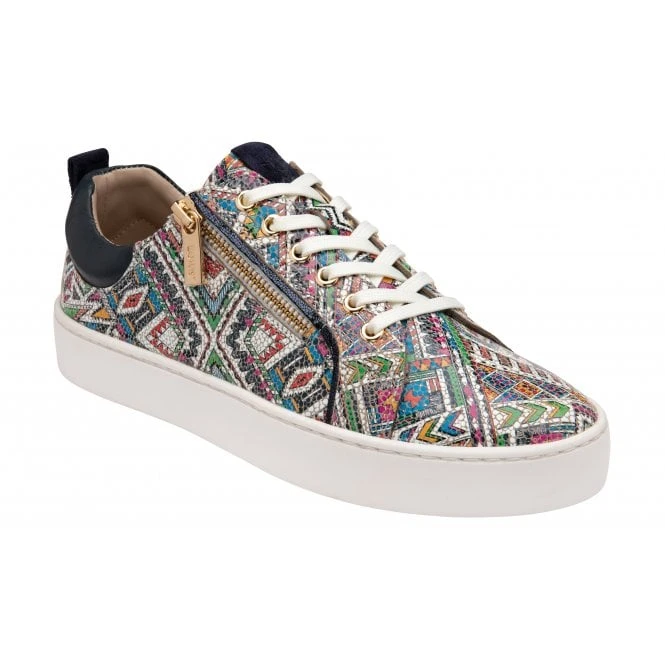 Navy & Tribal-Print Leather Serene Casual Trainers | Stressless By Lotus 3 Navy & Tribal-Print Leather Serene Casual Trainers | Stressless By Lotus