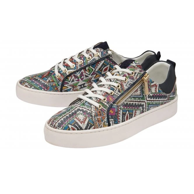 Navy & Tribal-Print Leather Serene Casual Trainers | Stressless By Lotus 4 Navy & Tribal-Print Leather Serene Casual Trainers | Stressless By Lotus - Image 2