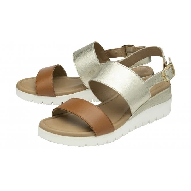 Tan & Gold Leather Madelyn Wedge Sandals | Lotus 4 Tan & Gold Leather Madelyn Wedge Sandals | Lotus - Image 2