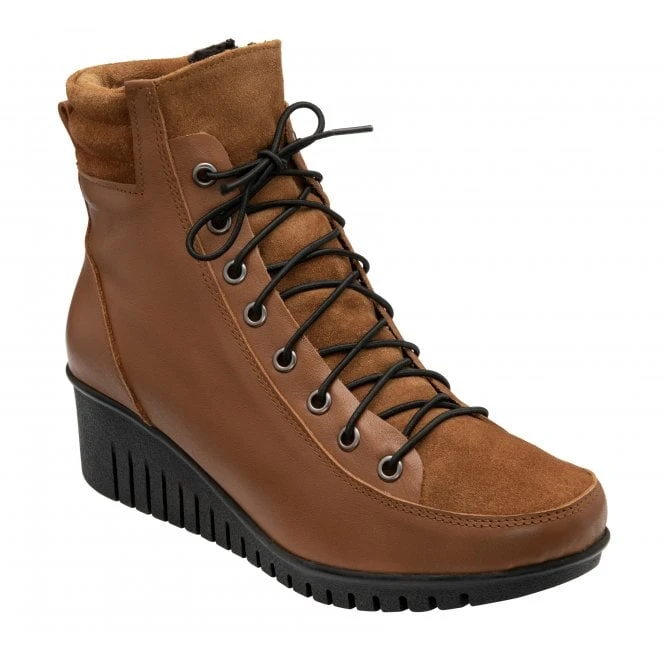 Tan Leather & Suede Delphine Wedge Ankle Boots | Lotus 3 Tan Leather & Suede Delphine Wedge Ankle Boots | Lotus