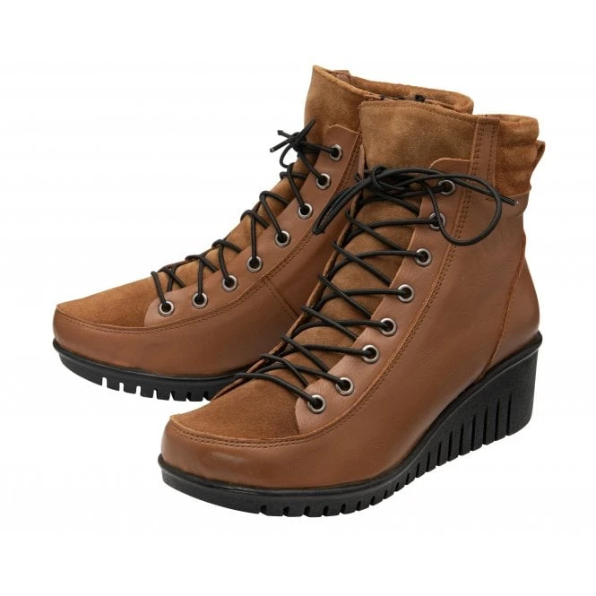 Tan Leather & Suede Delphine Wedge Ankle Boots | Lotus 4 Tan Leather & Suede Delphine Wedge Ankle Boots | Lotus - Image 2
