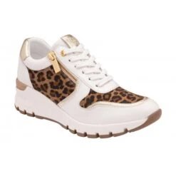 White & Leopard-Print Shola Zip-Up Casual Trainers | Stressless By Lotus