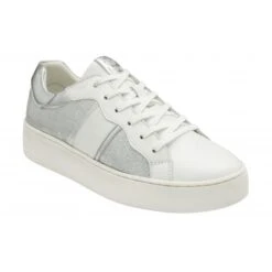 White & Silver Croc-Print Leather Simone Casual Trainers | Stressless By Lotus